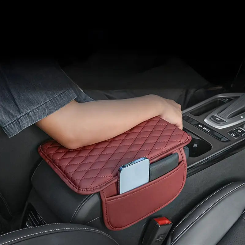 وسادة مسند ذراع السيارة الجلدية مع جيوب