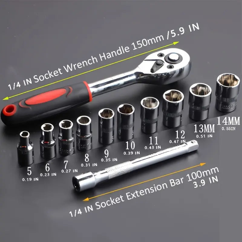 12pcs Ratchet Socket Wrench Set