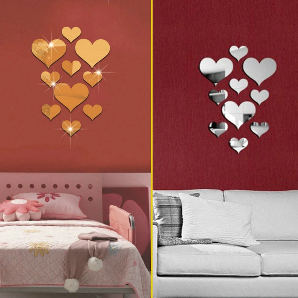 Love Heart Acrylic 3D Mirror Wall Sticker