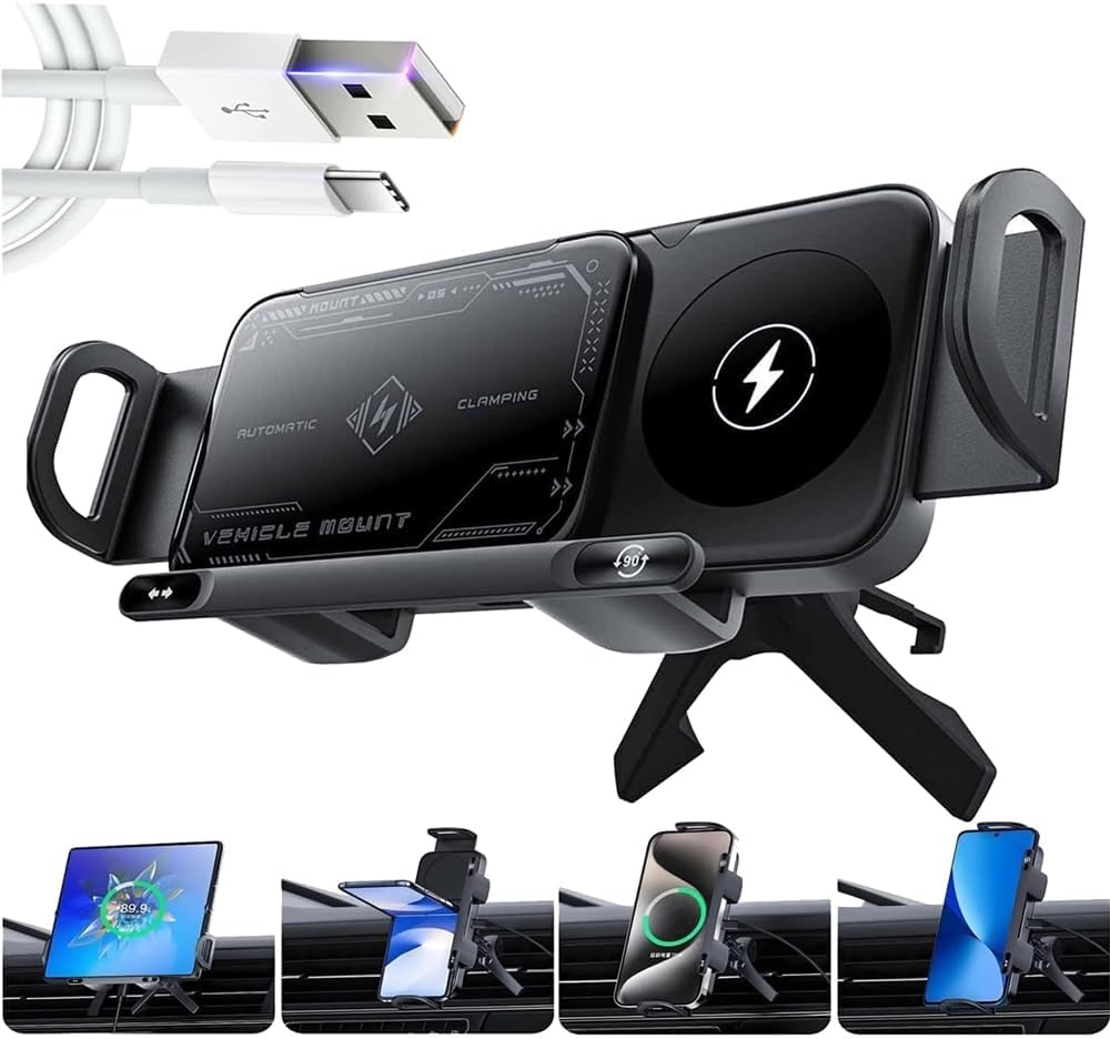 Car Auto Rotating Phone Holder with 15W Wireless Charger