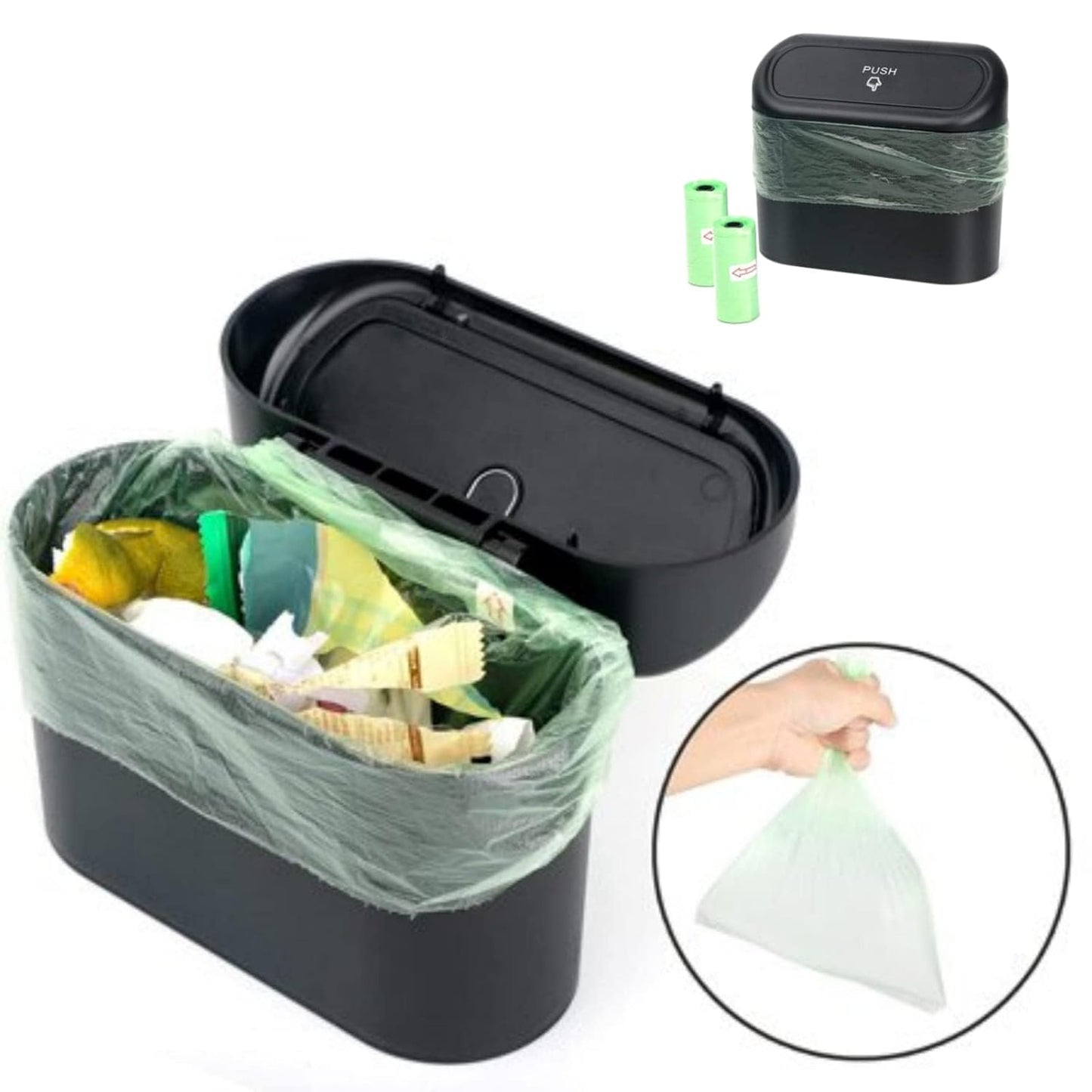 Car Trash Can with 2 Garbage bag rolls