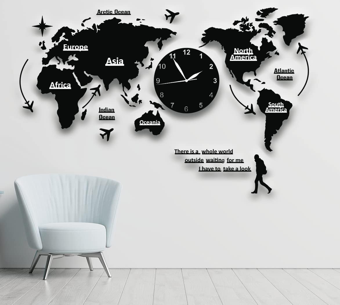 Stylish Large 3D Acrylic World Map Wall Clock