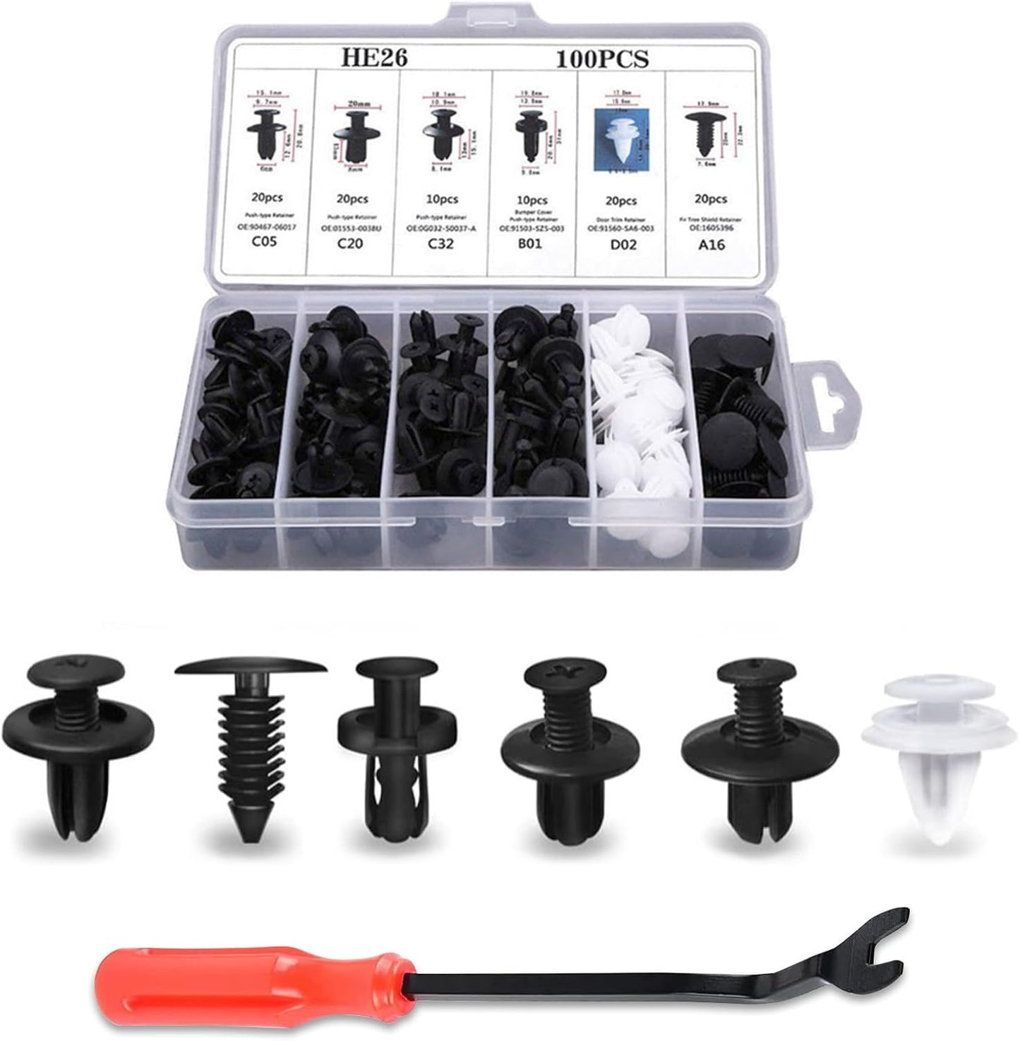 Multi-Model Car Plastic Fastener Clip(100 Clips with Screwdriver)