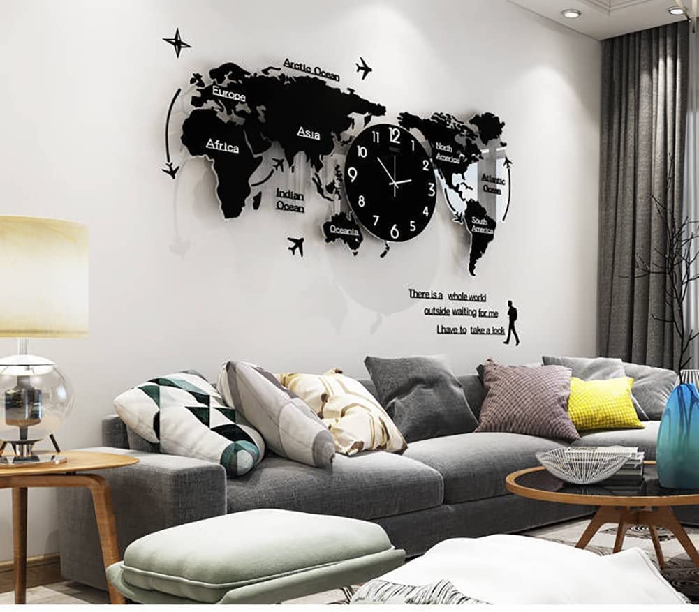 Stylish Large 3D Acrylic World Map Wall Clock