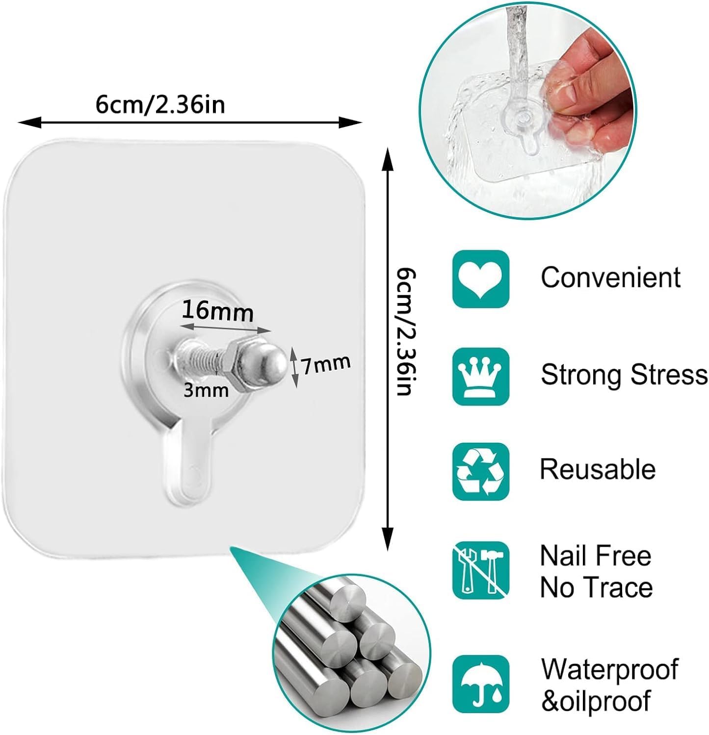 خطافات حائط بدون برغي للحفر (20 قطعة)