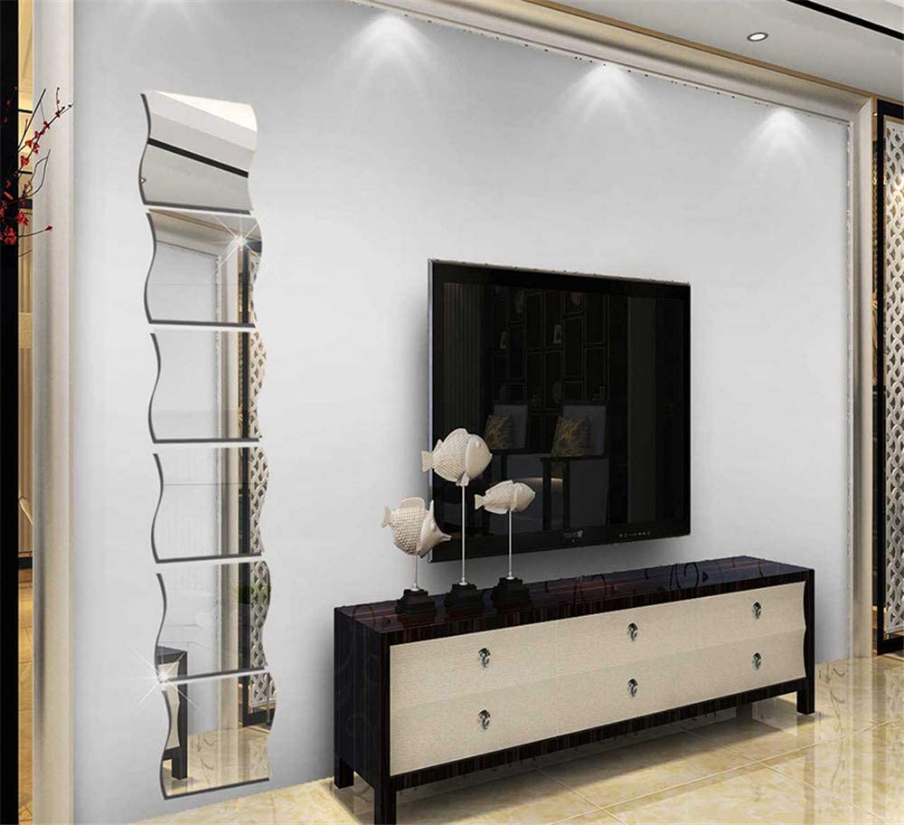 3D Wavy Mirror Wall Stickers, 8PCS Mirror Art DIY Home Decorative Acrylic Mirror Wall Sheet Plastic Tiles
