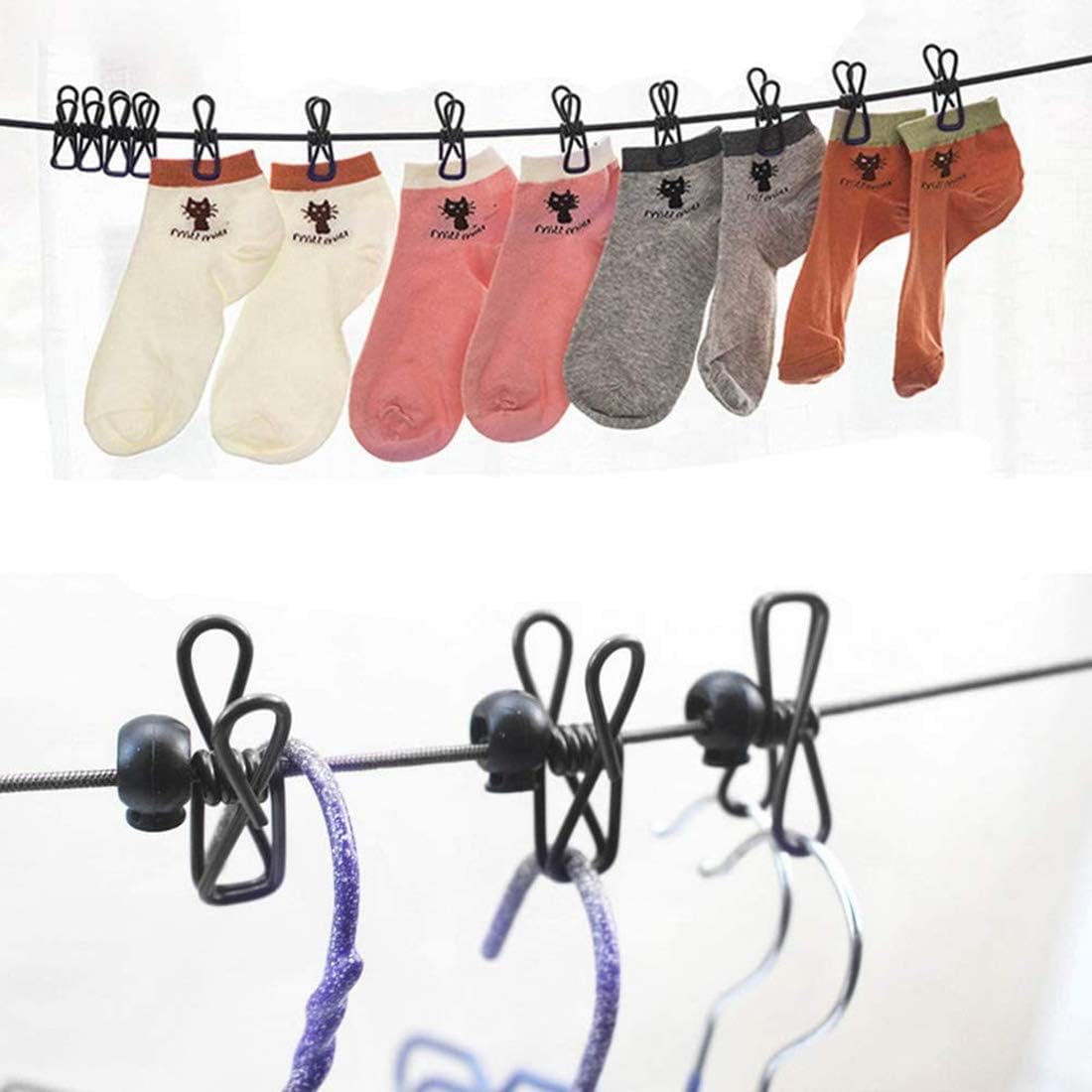 حبل غسيل قابل للسحب مع 12 مشبكًا بلاستيكيًا