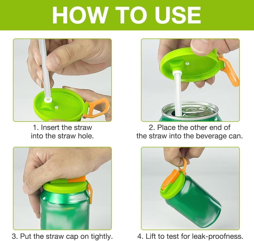 أغطية علب الصودا مع القش (4 قطع)