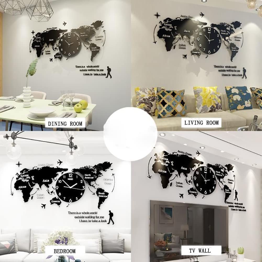 Stylish Large 3D Acrylic World Map Wall Clock