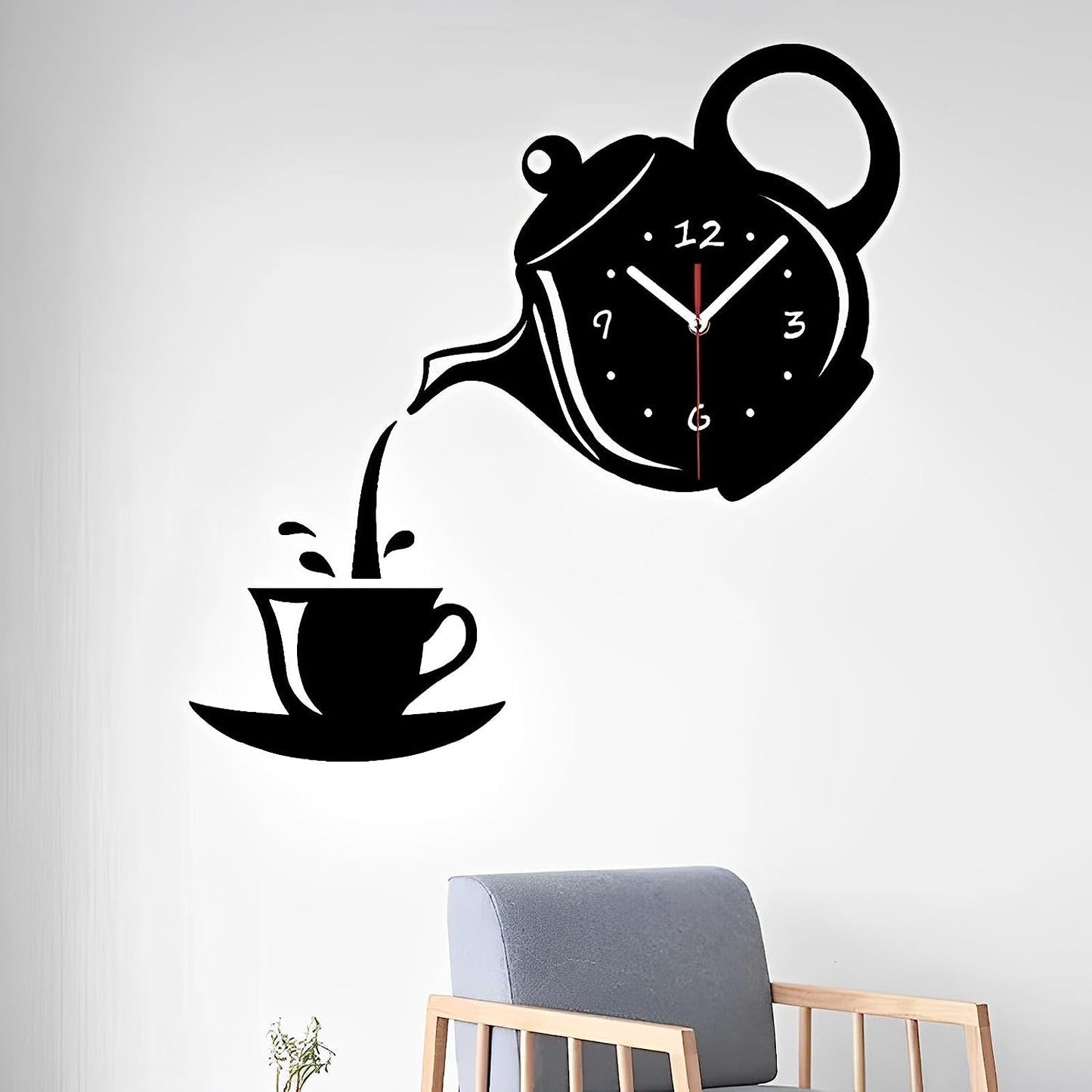 DIY Teapot and Cup Design Acrylic Mirror Wall Clock