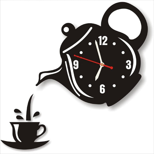 DIY Teapot and Cup Design Acrylic Mirror Wall Clock