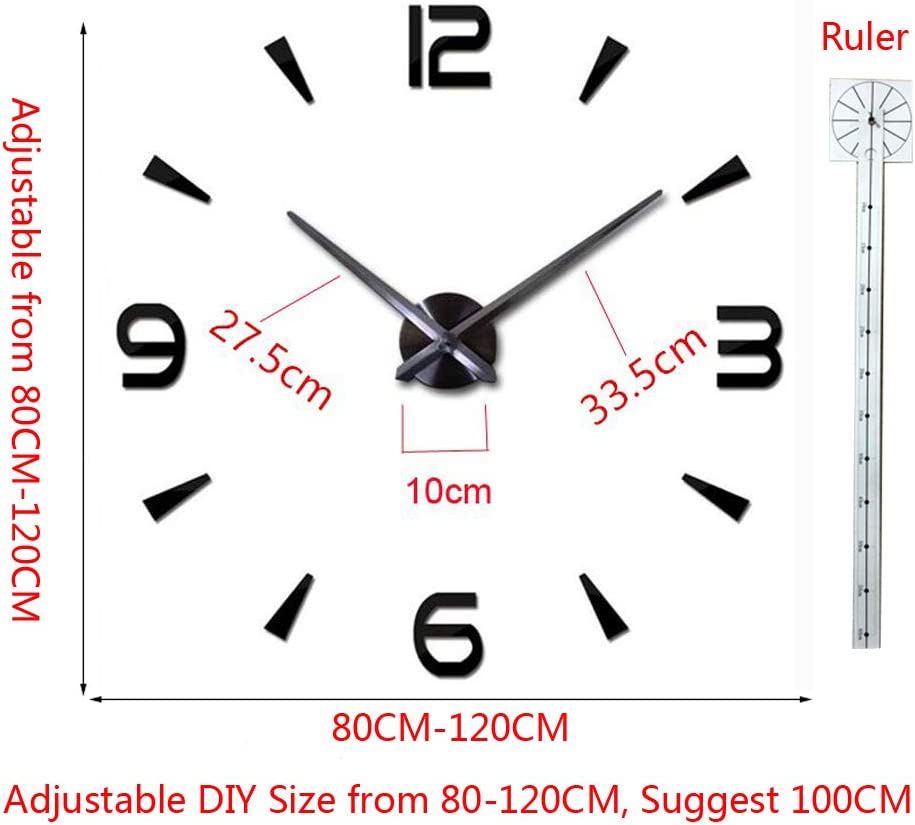 3D DIY Wall Clock Creative Design Mirror Surface