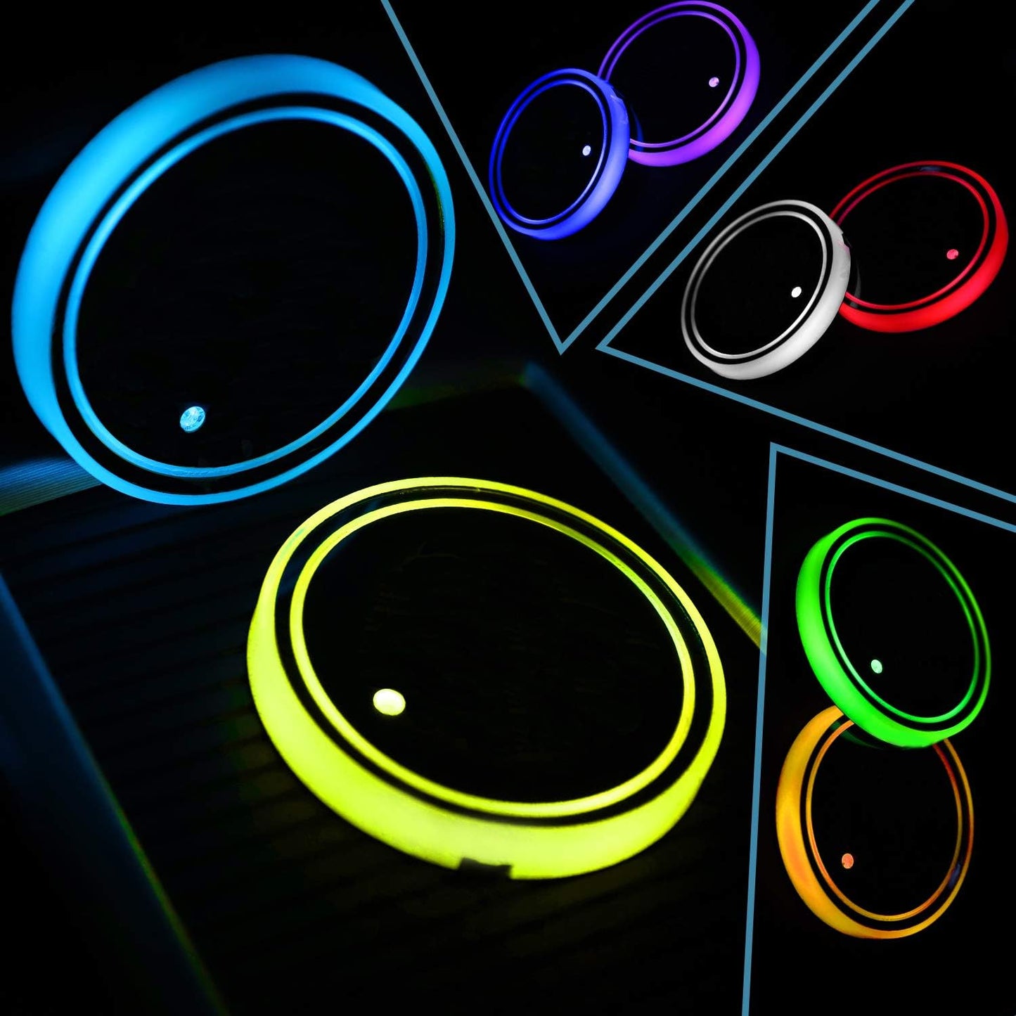 Rechargeable LED Light Mat for Car Cup Holders(2 Pcs)
