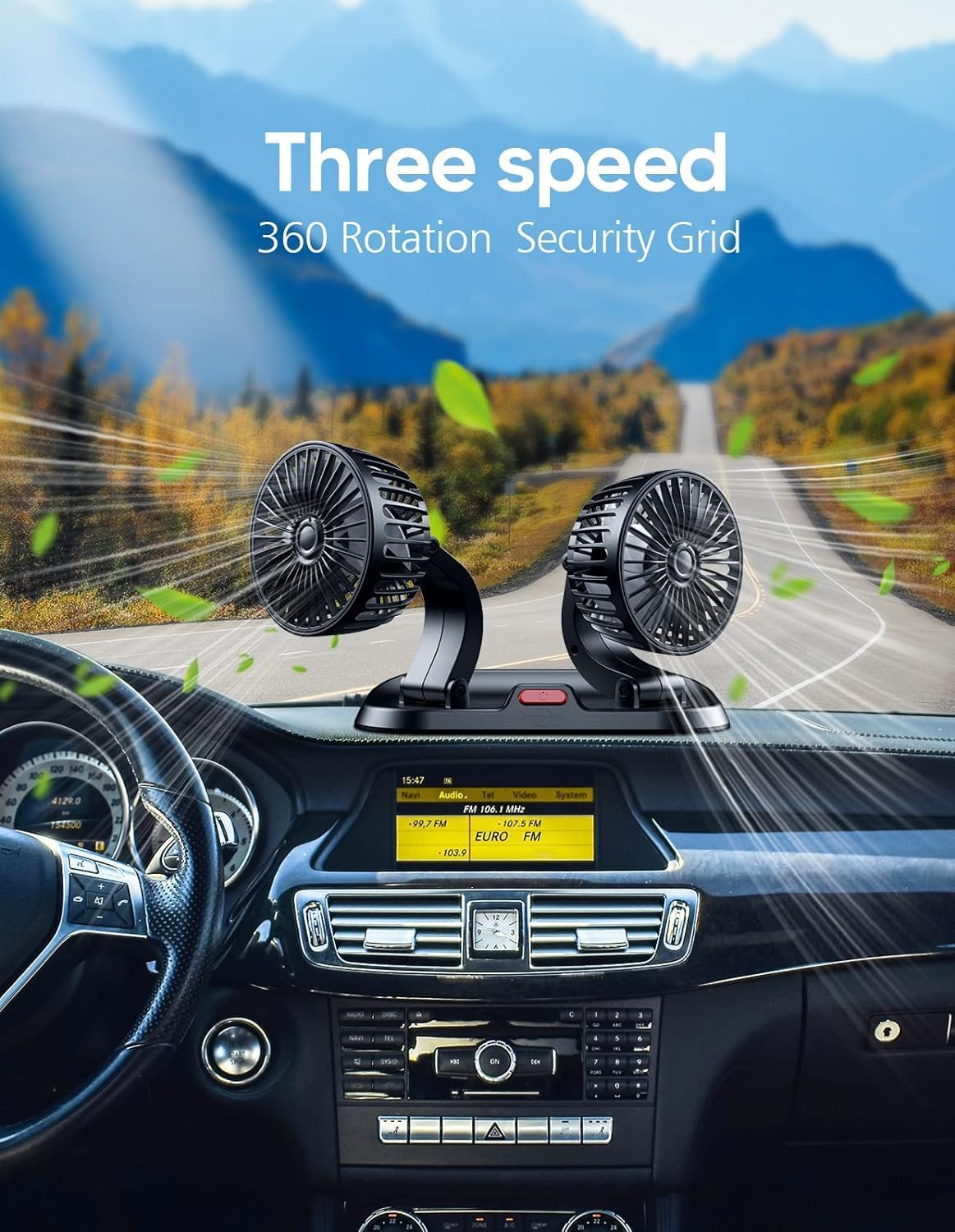 Dual-Head Portable Car Fan