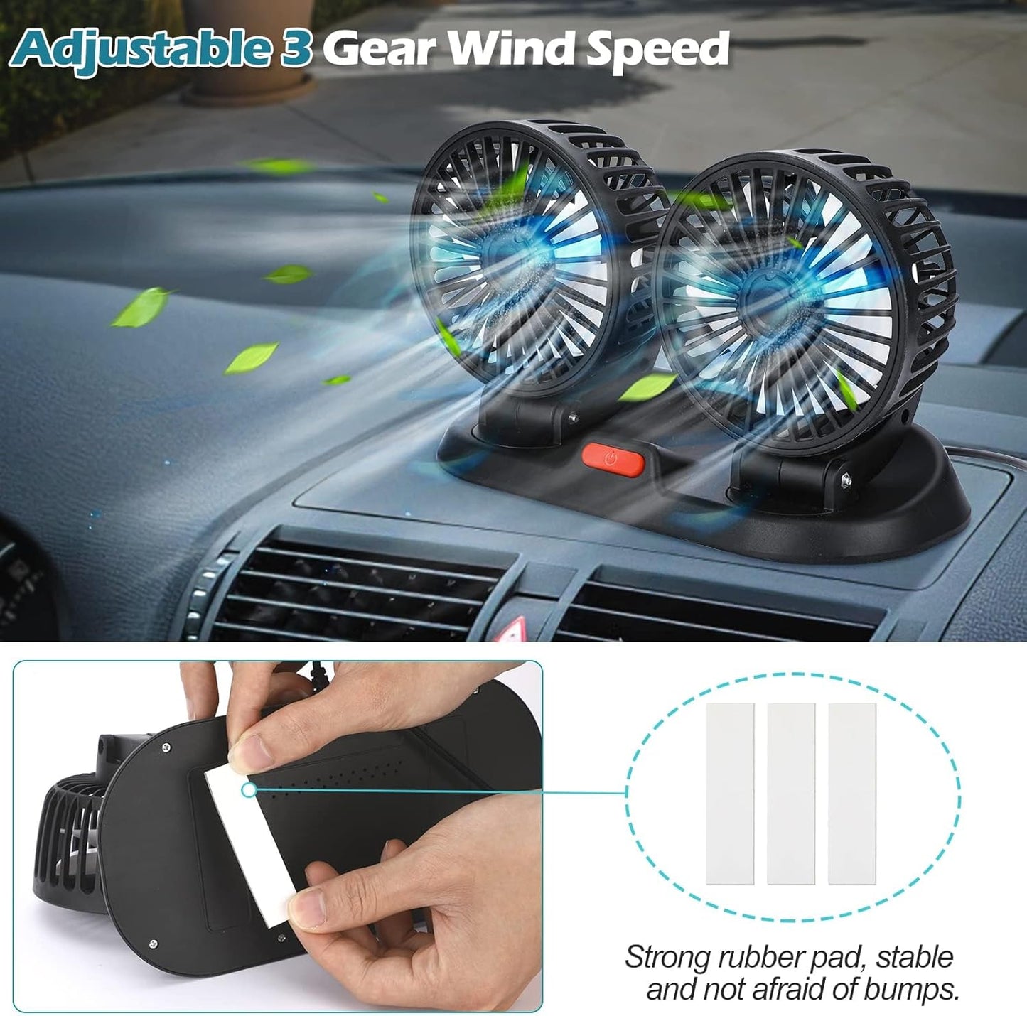 Dual-Head Portable Car Fan