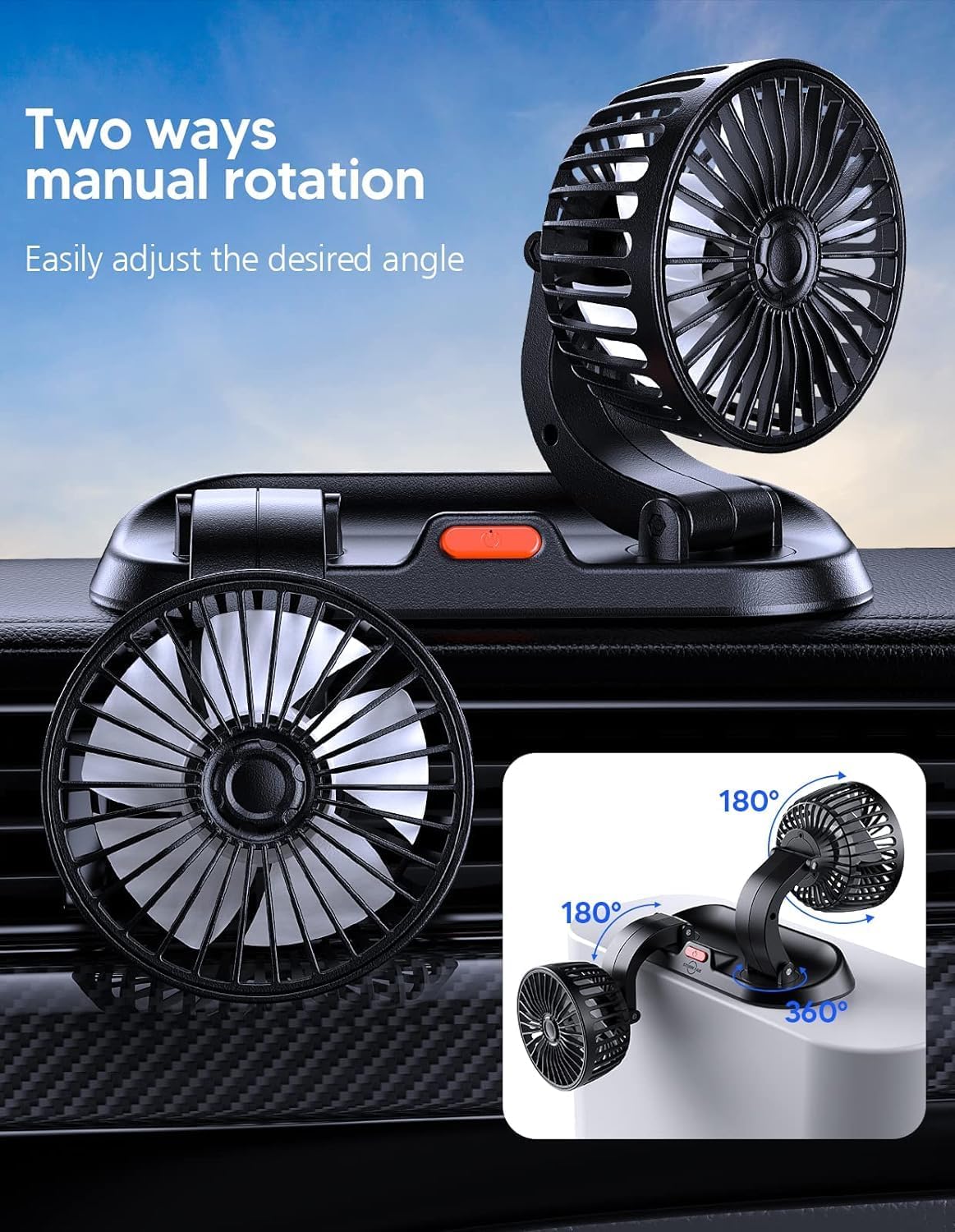 Dual-Head Portable Car Fan