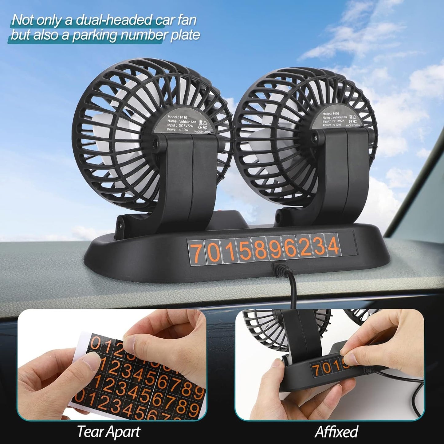Dual-Head Portable Car Fan