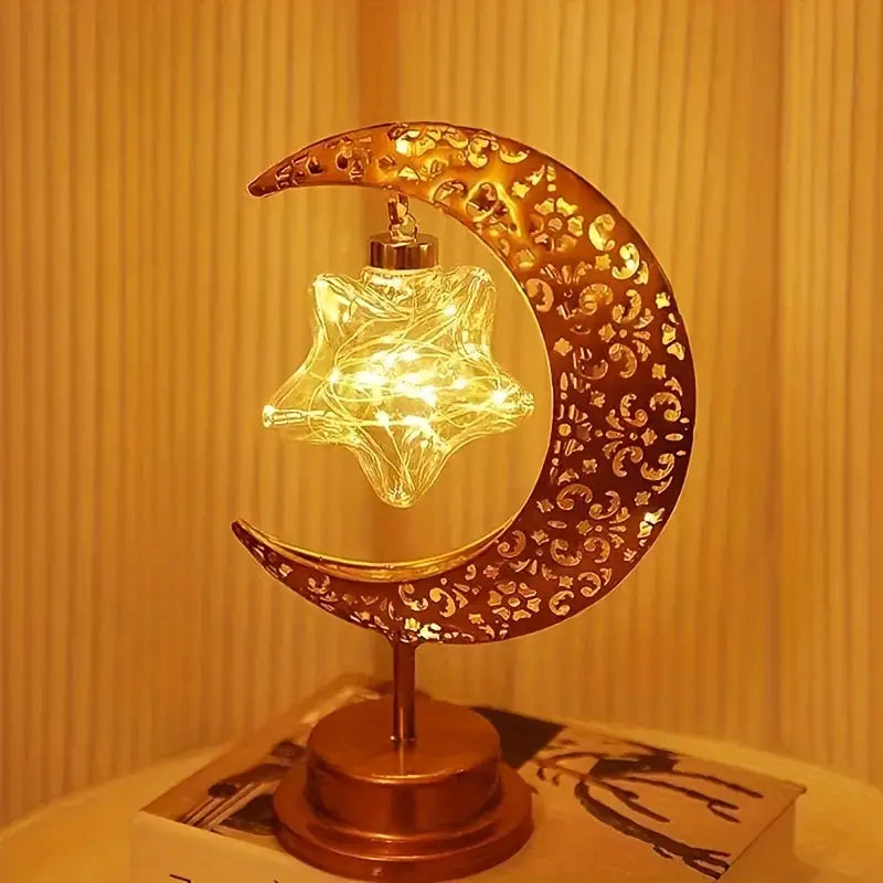 مصباح طاولة حديدي على شكل نجمة قمر رمضان