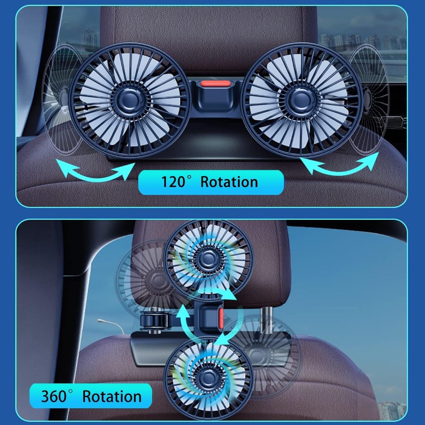 USB Car Dual-Head Rear Ventilation Fan