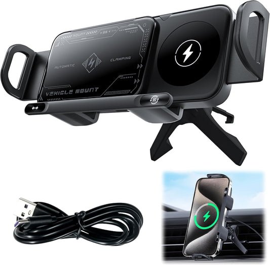 Car Auto Rotating Phone Holder with 15W Wireless Charger