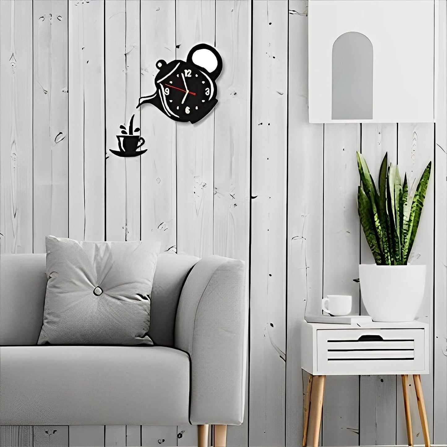 DIY Teapot and Cup Design Acrylic Mirror Wall Clock