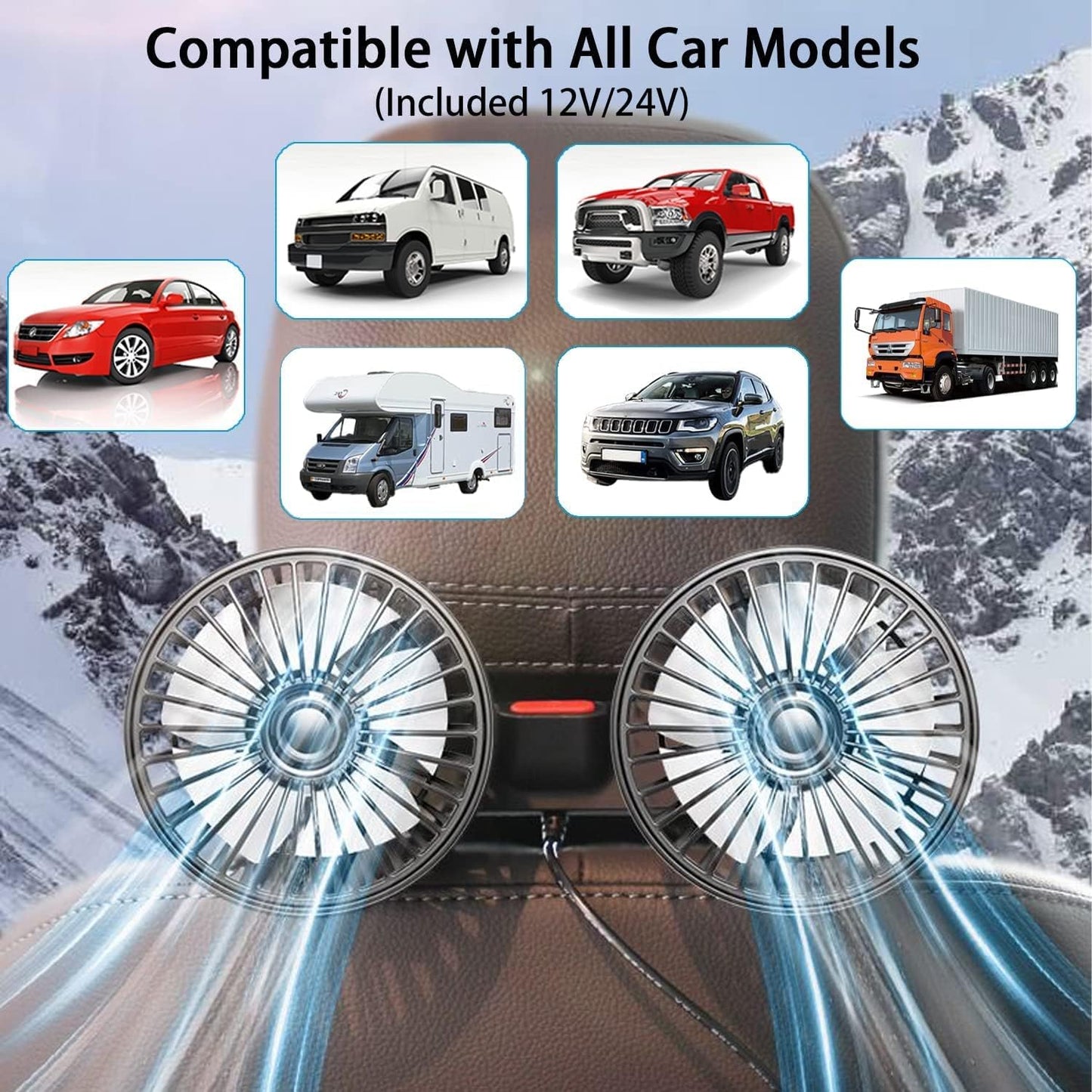 USB Car Dual-Head Rear Ventilation Fan