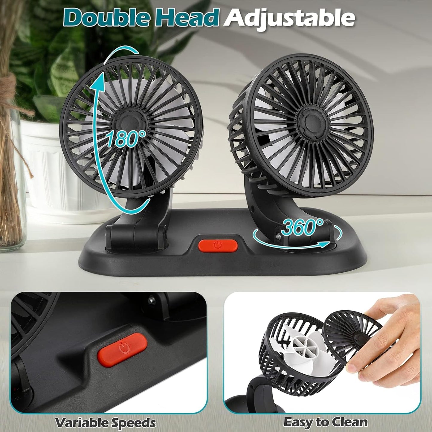 Dual-Head Portable Car Fan