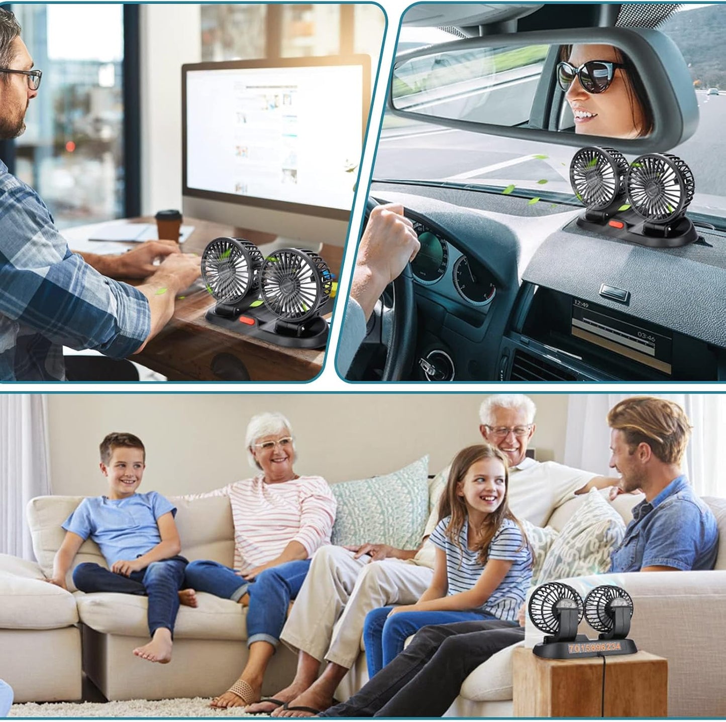 Dual-Head Portable Car Fan