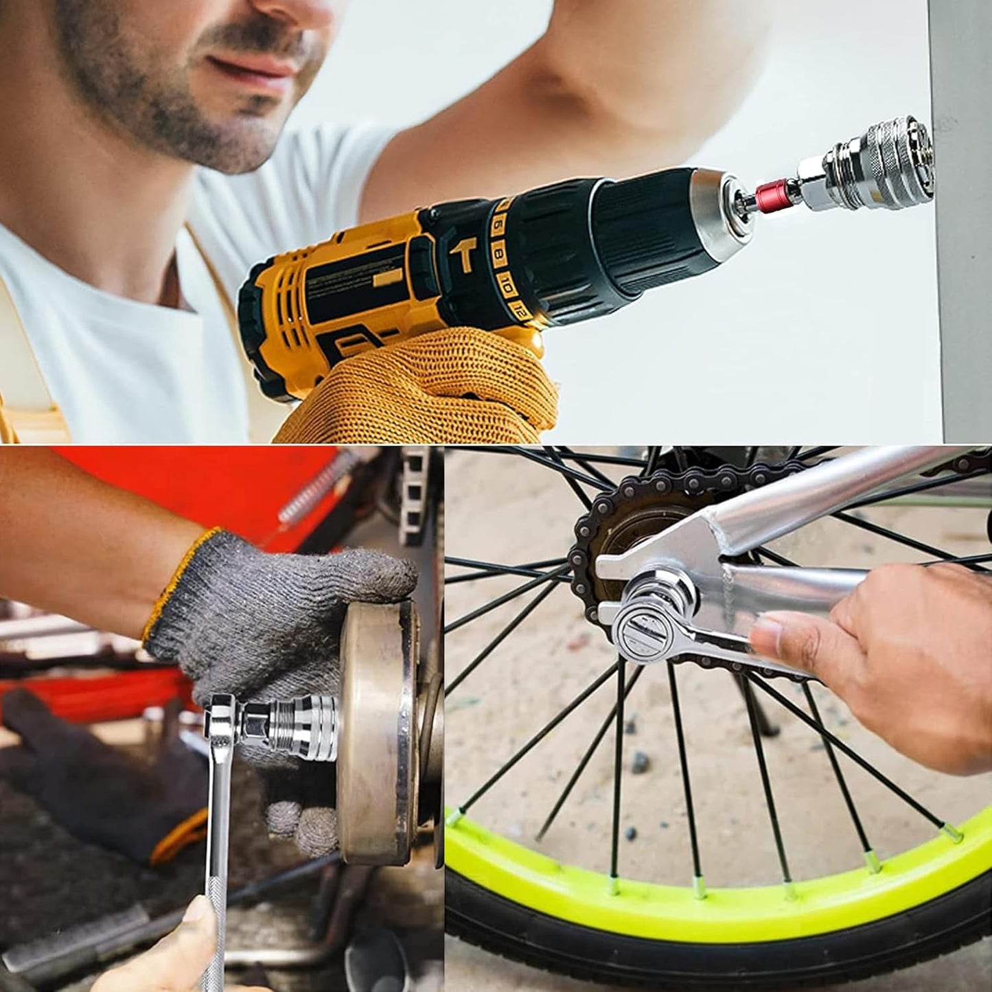 Universal Adjustable Socket Wrench with Adapter