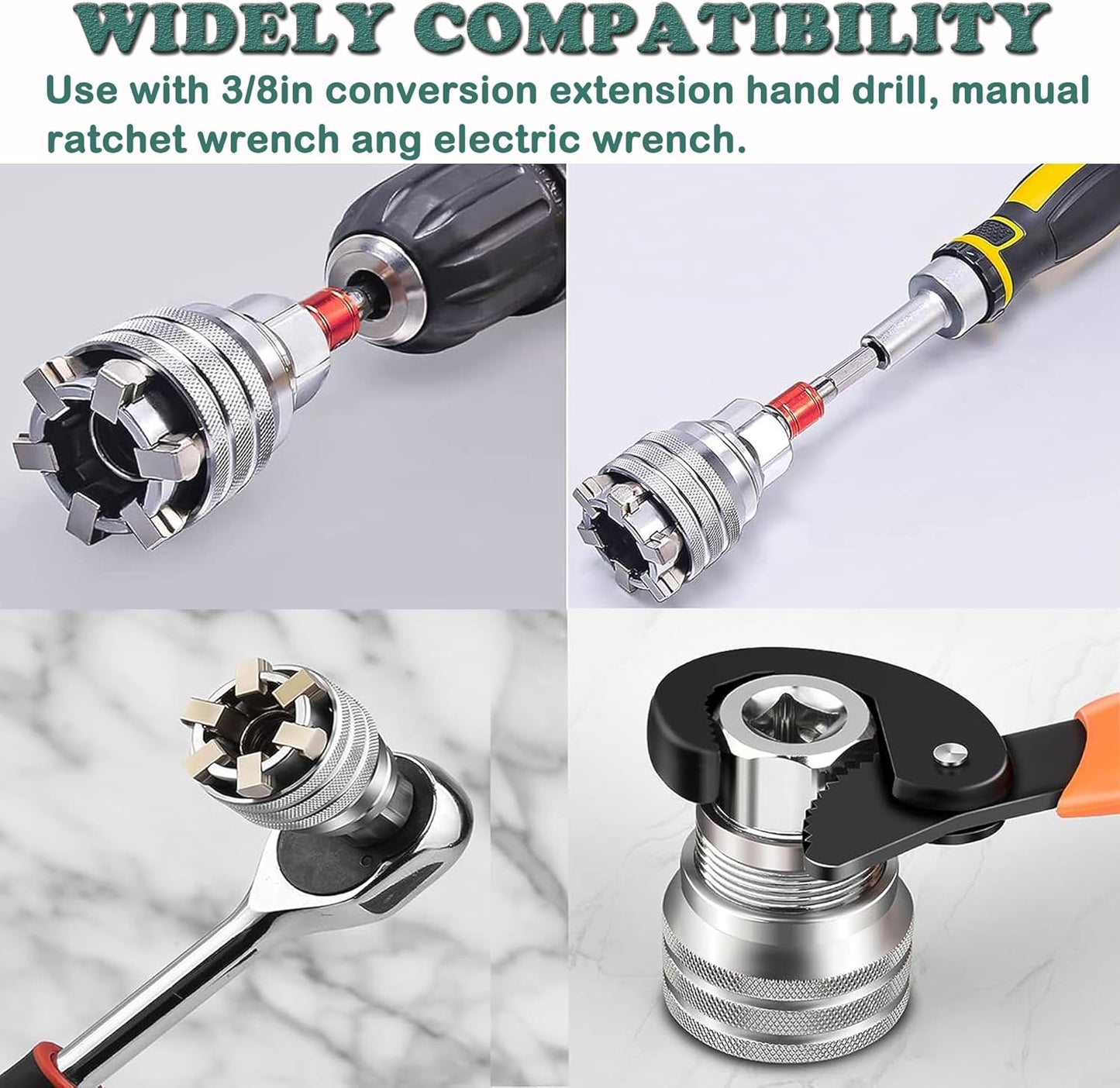 Universal Adjustable Socket Wrench with Adapter