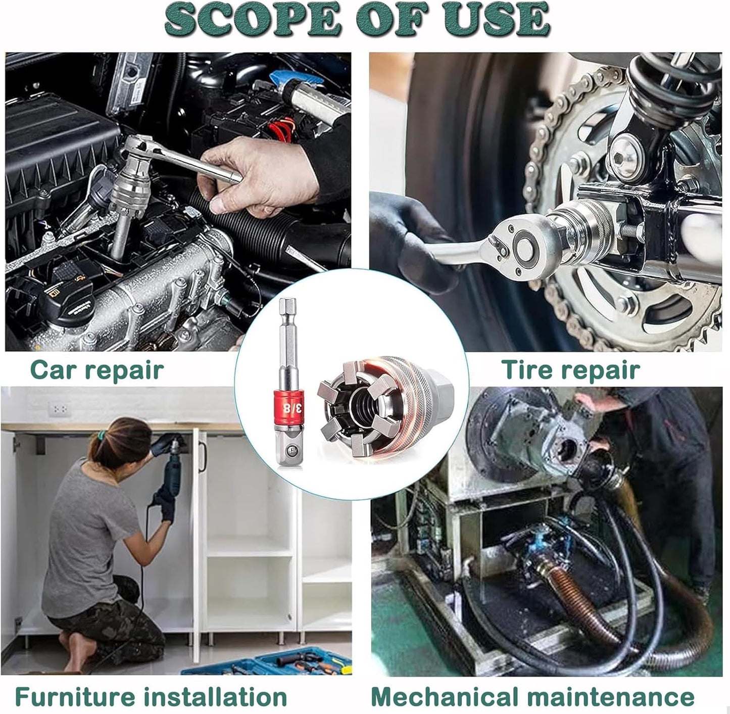 Universal Adjustable Socket Wrench with Adapter