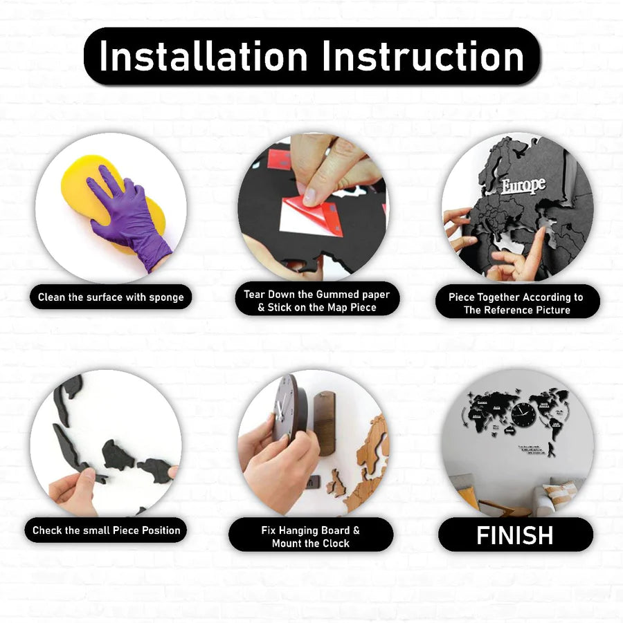 Stylish Large 3D Acrylic World Map Wall Clock