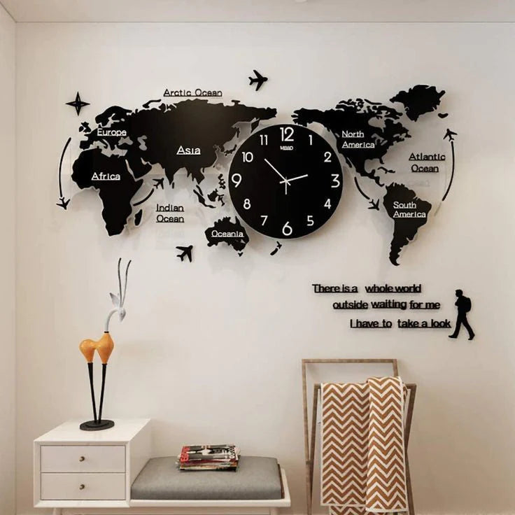 Stylish Large 3D Acrylic World Map Wall Clock