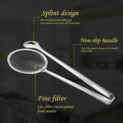 Stainless Steel Kitchen Tongs With Strainer