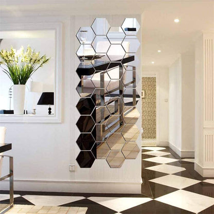 Mirror Wall Stickers Non Glass Mirror Plastic Mirror 3D Hexagon Acrylic Mirror Wall Decor Self Adhesive Tiles