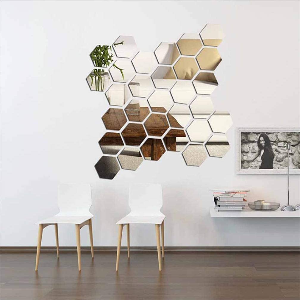 Mirror Wall Stickers Non Glass Mirror Plastic Mirror 3D Hexagon Acrylic Mirror Wall Decor Self Adhesive Tiles