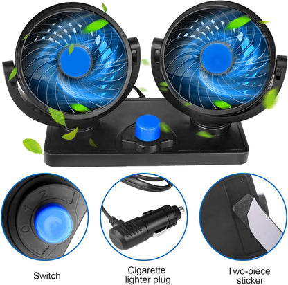 Dual-Head Portable Car Fan