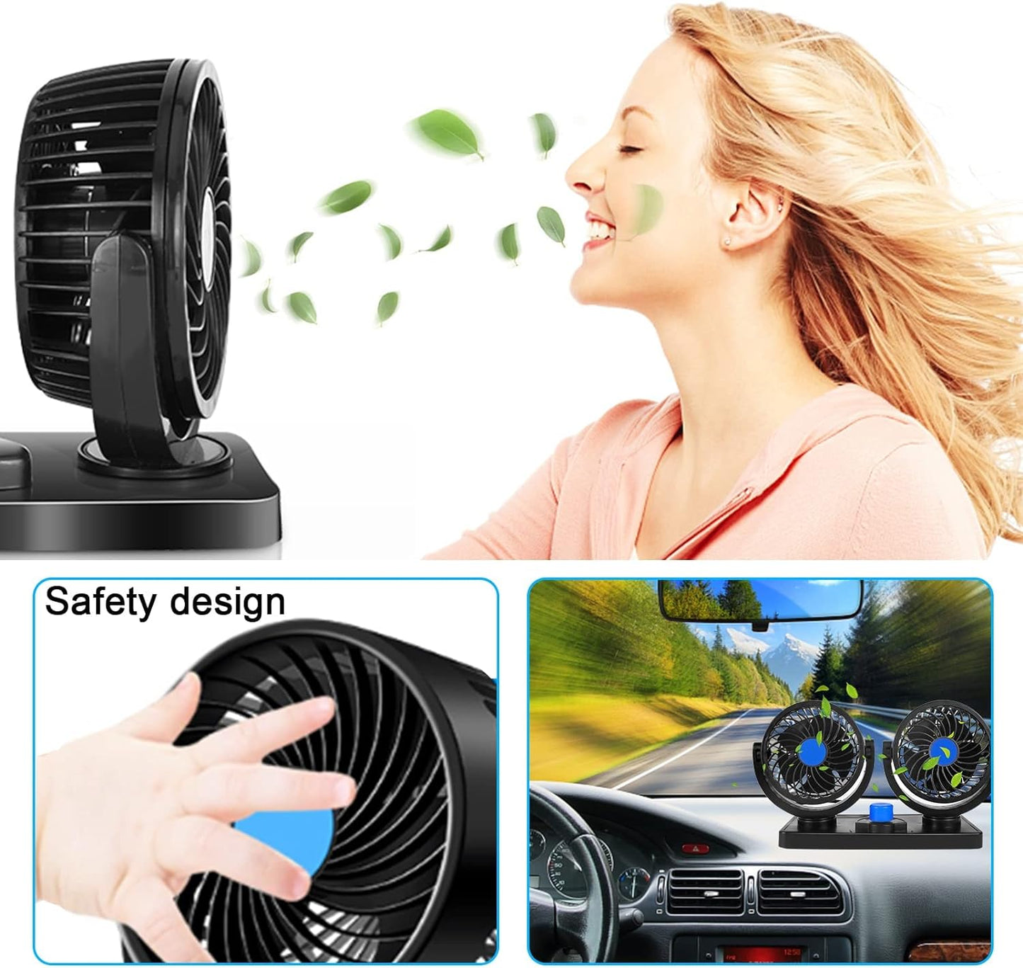 Dual-Head Portable Car Fan