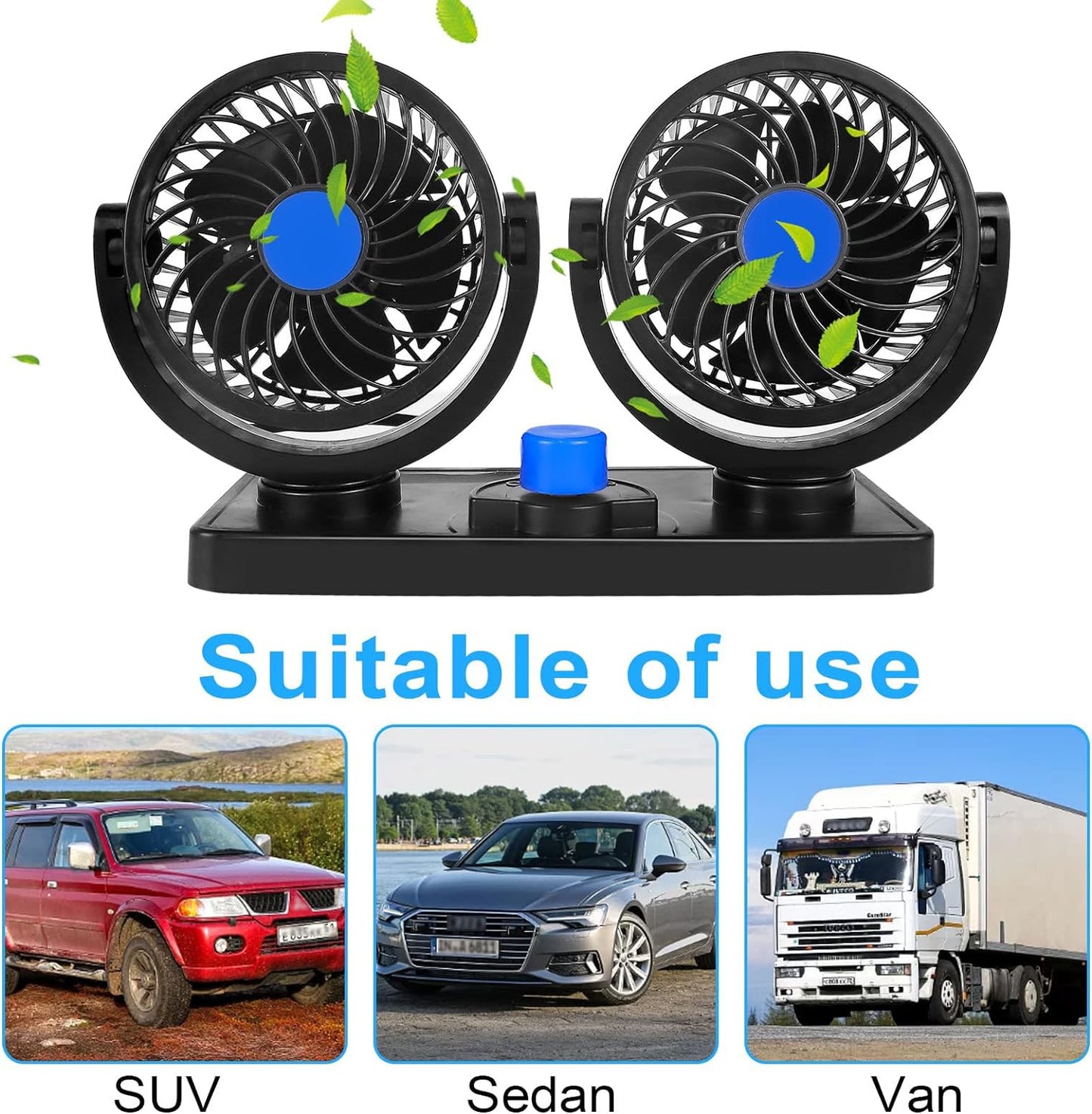 Dual-Head Portable Car Fan